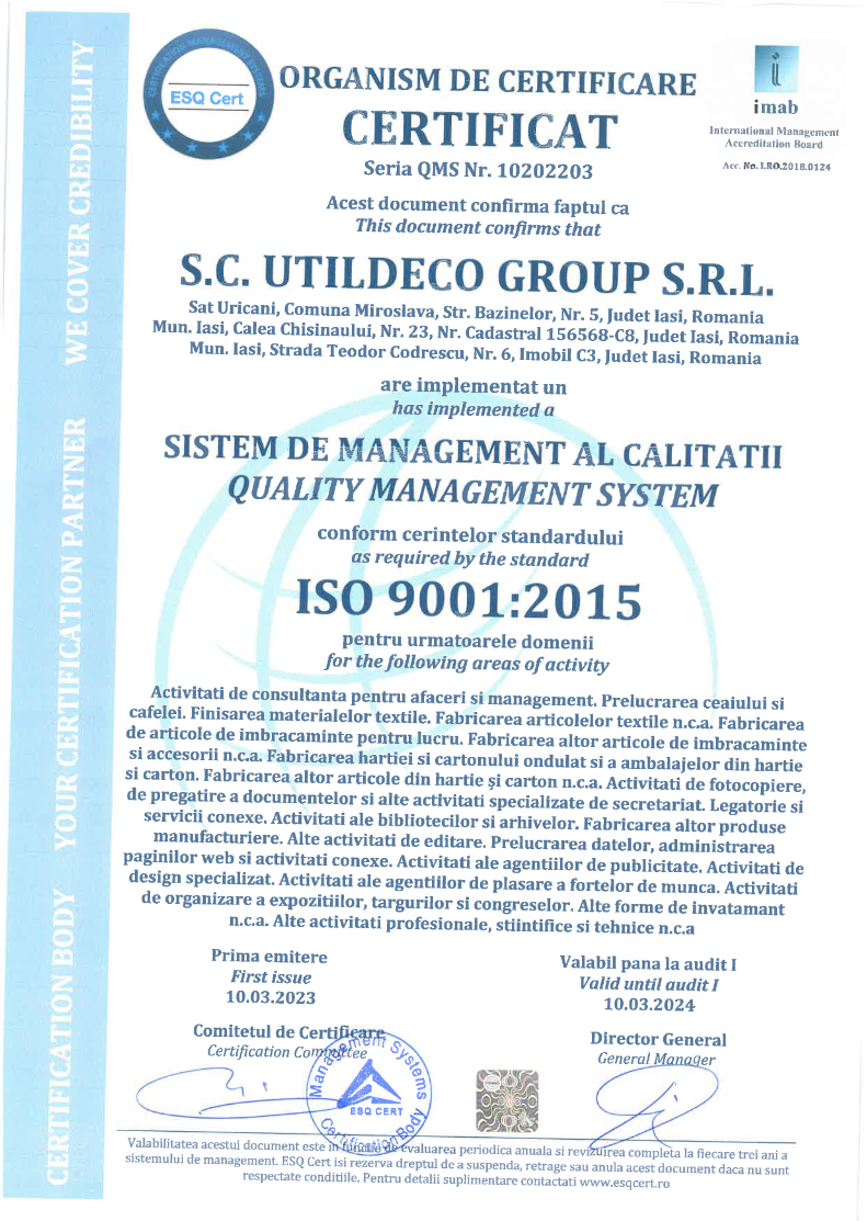certificat managementul calitatii